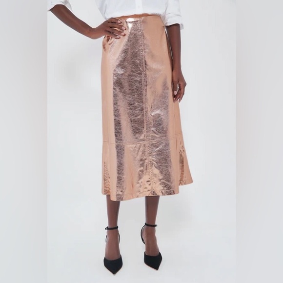 Tuckernuck Dresses & Skirts - Tuckernuck x India Hicks London Skirt Size 4 NWT Gold Metallic Foil A-Line Midi